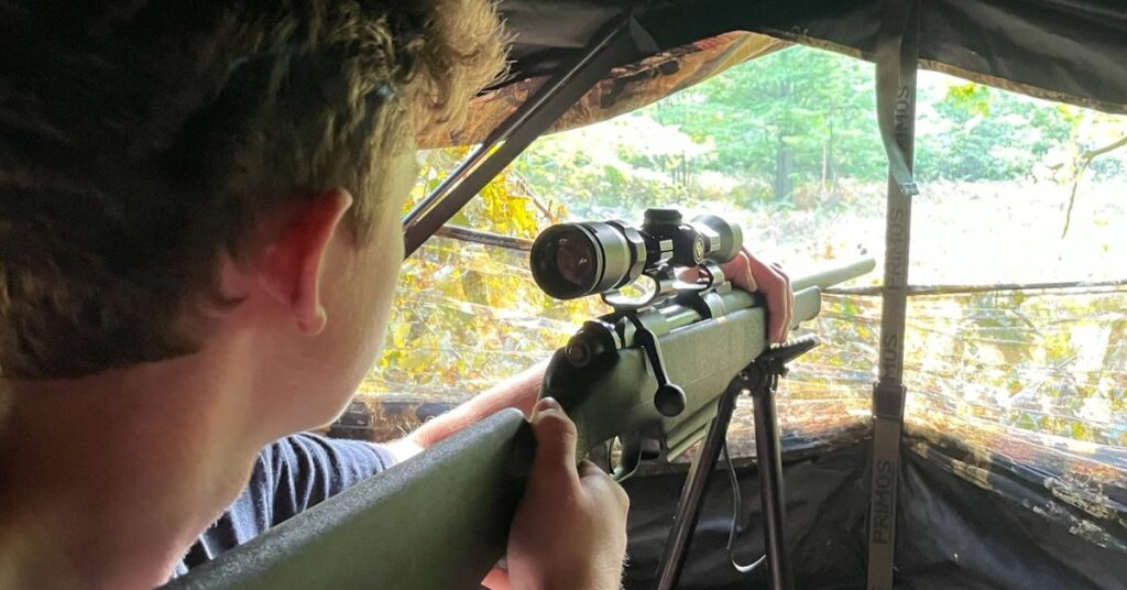 Hunter inside a ground blind