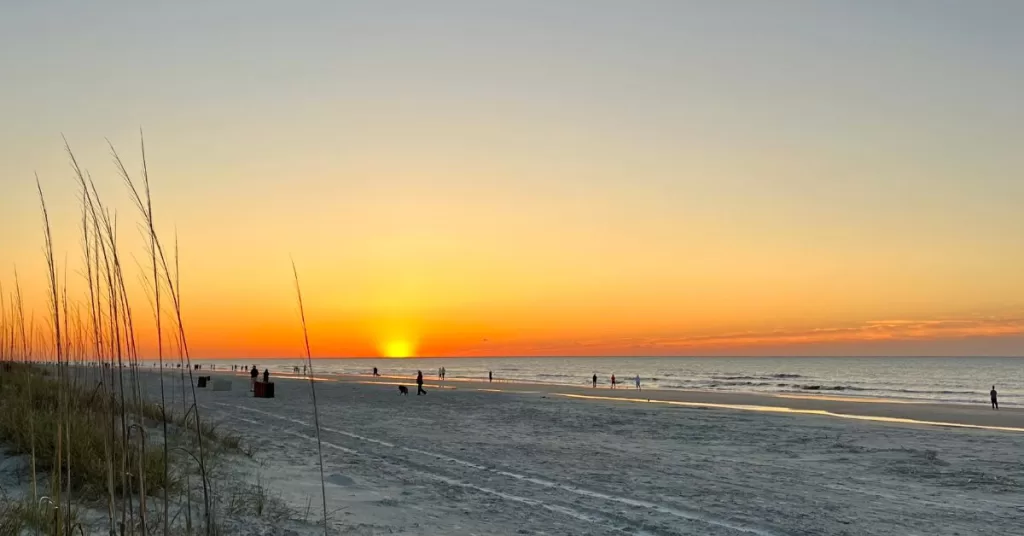 Sunrise on the beach and Atlantic Ocean