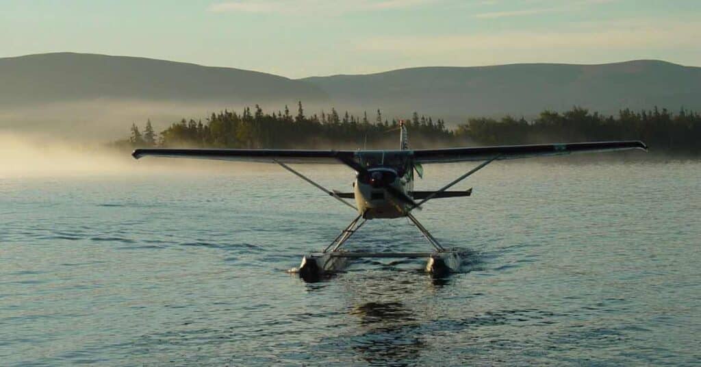 Float plane landing in water