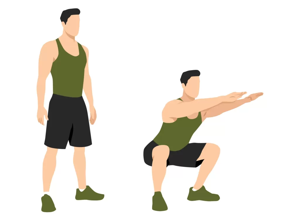 two step illustration for squat exercise