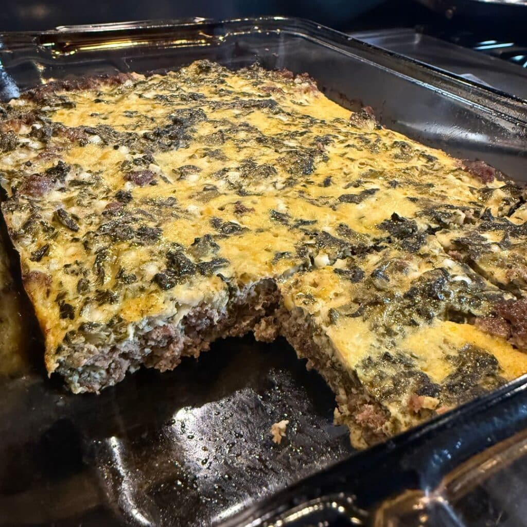 Savory egg bake with elk and spinach